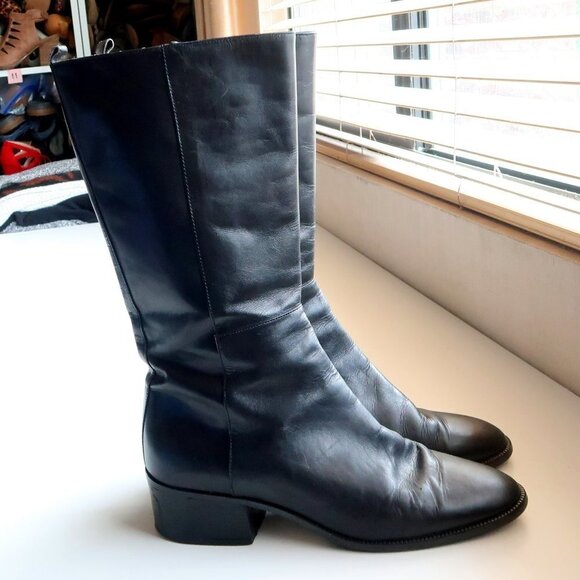 Bandolino Calabash Black Leather Half Calf Block Heel Boots Size 10 - Picture 11 of 15